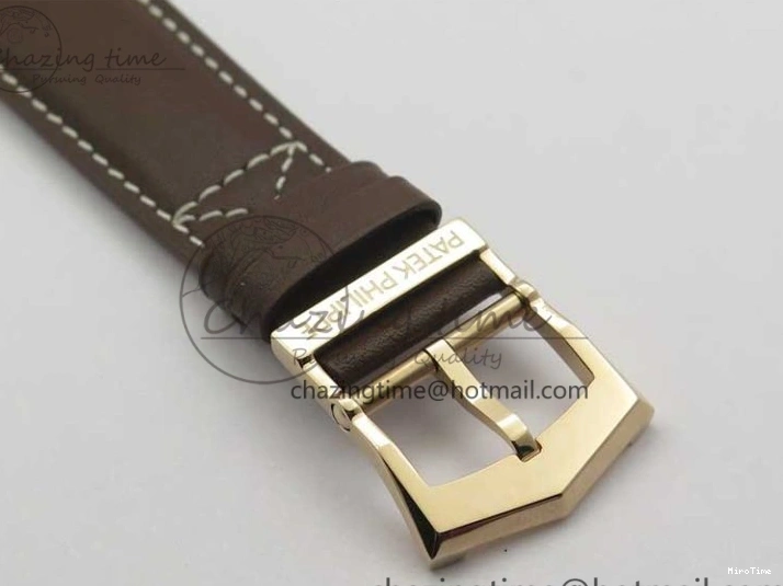 MIROTIME 0427 ZipUp Calatrava 5524R Pilot Travel Time RG GRF Brown Dial on Brown Leather Strap A324 V 7110